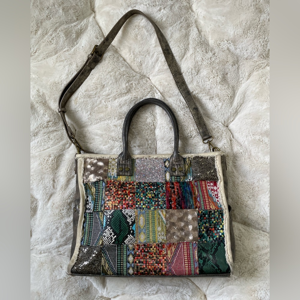 Antik Kraft Square Patchwork & Metallic Bag From … - image 5